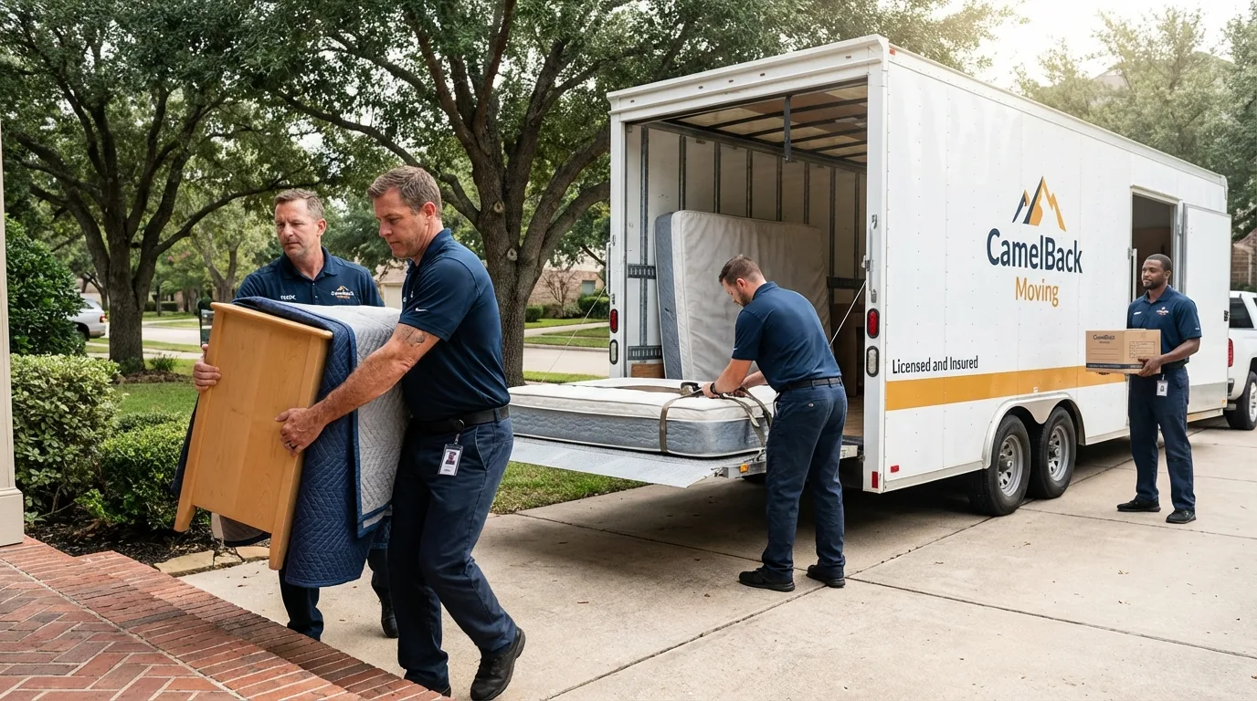Crew loading residential truck for cross-state move from Peoria, AZ
